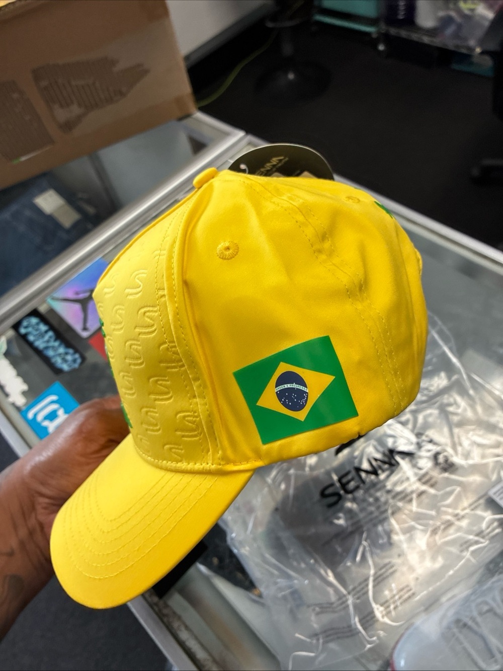 Ayrton Senna Debossed Logo Baseball Cap New NWT Rare OSFM Yellow - Picture 6 of 15